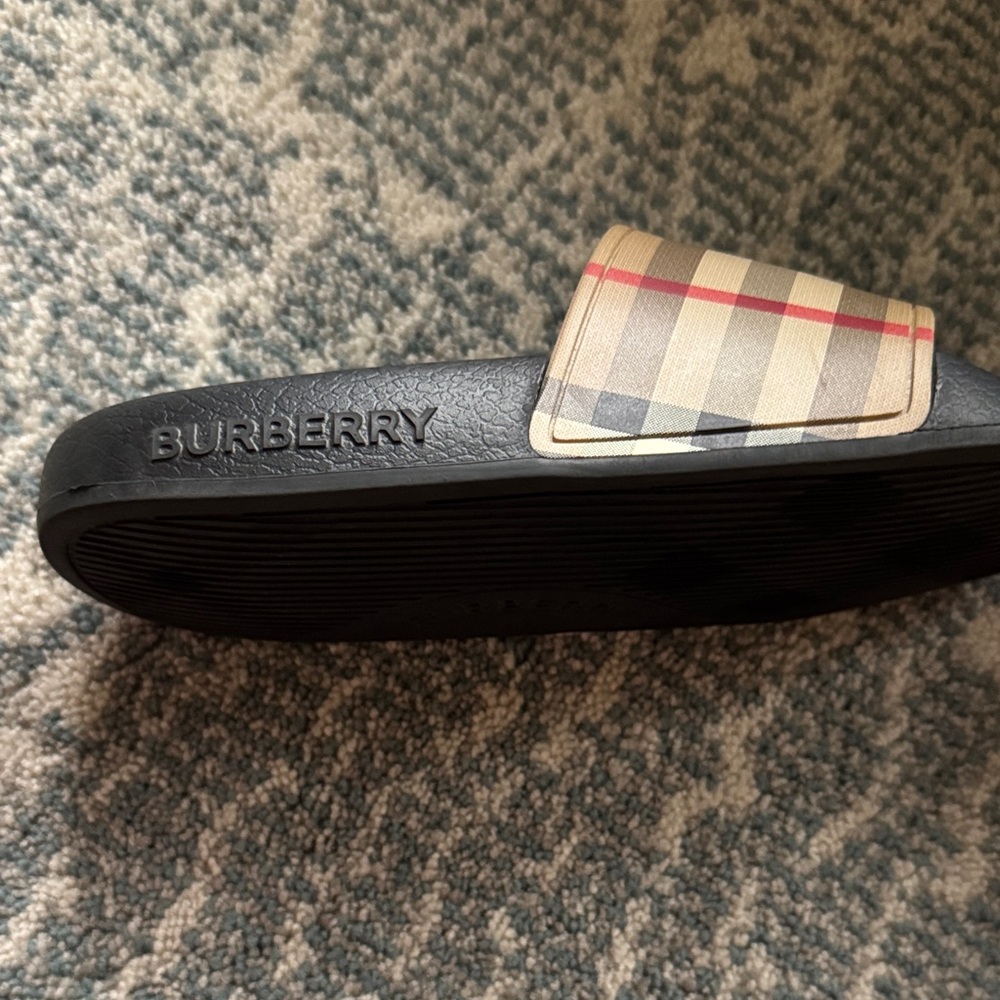 Burberry Plaid Slide Sandals in Black and Tan - Picture 5 of 6